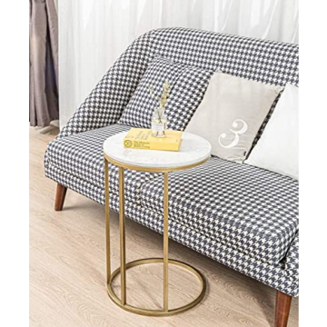 RiteSune Marble C Shaped End Table for Small Spaces