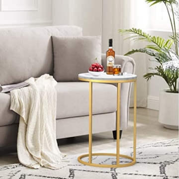 RiteSune Marble C Shaped End Table for Small Spaces