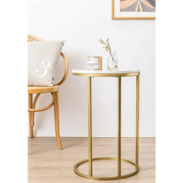 RiteSune Marble C Shaped End Table for Small Spaces