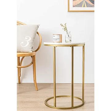 RiteSune Marble C Shaped End Table for Small Spaces