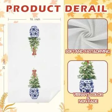 SPBL&L Christmas Kitchen Towels, Blue and White Chinoiserie Christmas Tree Hand Towels for Bathroom, Chinoiserie Decor, Christmas Dish Towels for Kitchen, Christmas Kitchen Bathroom Decor, 16x24 Inch