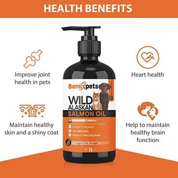 Upgraded Wild Alaskan Salmon Oil for Dogs Cats - Best for Coat, Skin, Joints, Heart & Brain Health, Immune System, 16OZ, EPA DHA Fatty Acids, Nutritious Treat for Pets, Liquid Supplement Pet Food