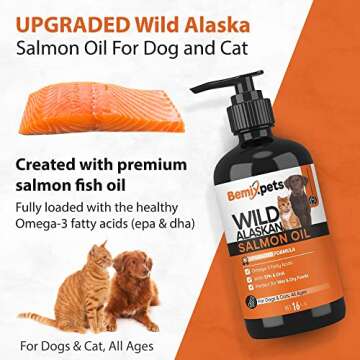 Upgraded Wild Alaskan Salmon Oil for Dogs Cats - Best for Coat, Skin, Joints, Heart & Brain Health, Immune System, 16OZ, EPA DHA Fatty Acids, Nutritious Treat for Pets, Liquid Supplement Pet Food