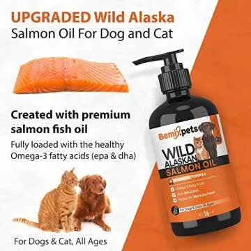Upgraded Wild Alaskan Salmon Oil for Dogs Cats - Best for Coat, Skin, Joints, Heart & Brain Health, Immune System, 16OZ, EPA DHA Fatty Acids, Nutritious Treat for Pets, Liquid Supplement Pet Food
