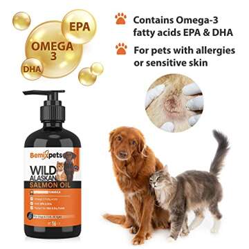 Upgraded Wild Alaskan Salmon Oil for Dogs Cats - Best for Coat, Skin, Joints, Heart & Brain Health, Immune System, 16OZ, EPA DHA Fatty Acids, Nutritious Treat for Pets, Liquid Supplement Pet Food