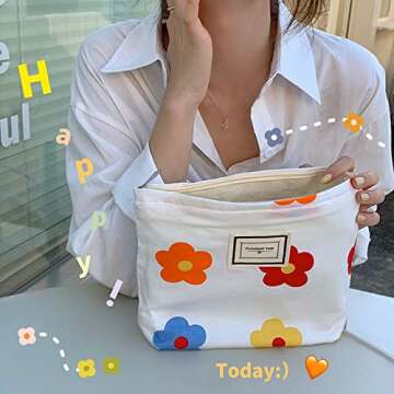 LYDZTION Flower Makeup Bag Cosmetic Bag for Women,Large Capacity Canvas Makeup Bags Travel Toiletry Bag Accessories Organizer