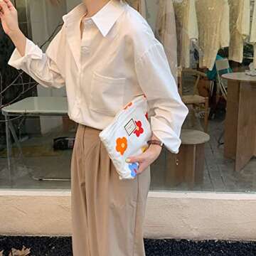 LYDZTION Flower Makeup Bag Cosmetic Bag for Women,Large Capacity Canvas Makeup Bags Travel Toiletry Bag Accessories Organizer