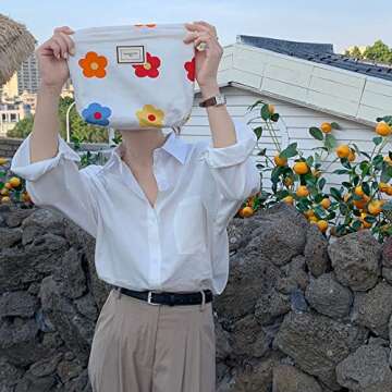 LYDZTION Flower Makeup Bag Cosmetic Bag for Women,Large Capacity Canvas Makeup Bags Travel Toiletry Bag Accessories Organizer