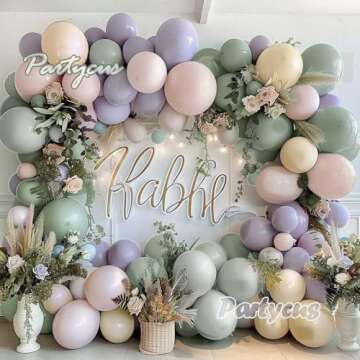 Dusty Green Purple Pink Balloon Garland Double Stuffed Lavender Light Mist Green Ivory Pastel Balloo...