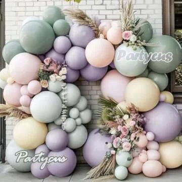 Dusty Green Purple Pink Balloon Garland Double Stuffed Lavender Light Mist Green Ivory Pastel Balloon Arch Kit with Lilac Blush Color for Baby Shower Birthday Wedding Flower Party Decoration