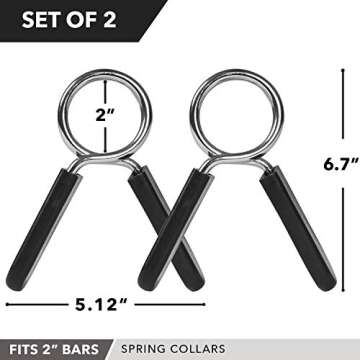 Spring Clips by D1F, Set of 2 - for 2” Olympic Barbell Weight and Plates - Spring Lock Collars for Weightlifting, Strength Training, Working Out - Firm Grip, Plate Weight Clamps for Gym Bars