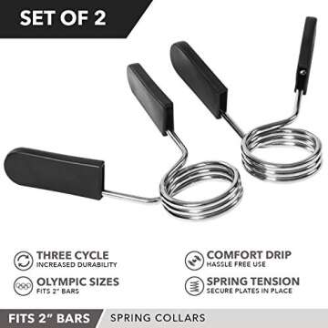 Spring Clips by D1F, Set of 2 - for 2” Olympic Barbell Weight and Plates - Spring Lock Collars for Weightlifting, Strength Training, Working Out - Firm Grip, Plate Weight Clamps for Gym Bars