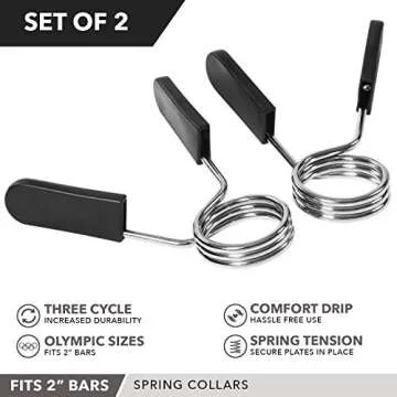 Spring Clips by D1F, Set of 2 - for 2” Olympic Barbell Weight and Plates - Spring Lock Collars for Weightlifting, Strength Training, Working Out - Firm Grip, Plate Weight Clamps for Gym Bars