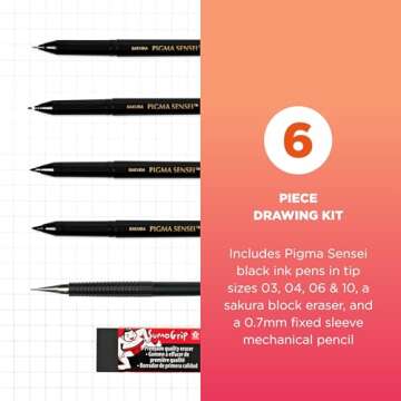 Sakura Pigma Sensei Manga Drawing Kit - Archival Black Ink Pens with Pencil & Eraser - Pens for Draw...