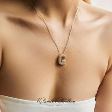 KELMALL Gold Plated Cubic Zirconia Initial Pendant Necklace for Women- Elegant Rhinestone Letter Nam...