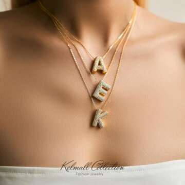 KELMALL Gold Plated Cubic Zirconia Initial Pendant Necklace for Women- Elegant Rhinestone Letter Name Personalised Necklace- Gift Box Packed