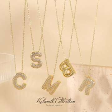KELMALL Gold Plated Cubic Zirconia Initial Pendant Necklace for Women- Elegant Rhinestone Letter Name Personalised Necklace- Gift Box Packed