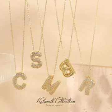 KELMALL Gold Plated Cubic Zirconia Initial Pendant Necklace for Women- Elegant Rhinestone Letter Name Personalised Necklace- Gift Box Packed