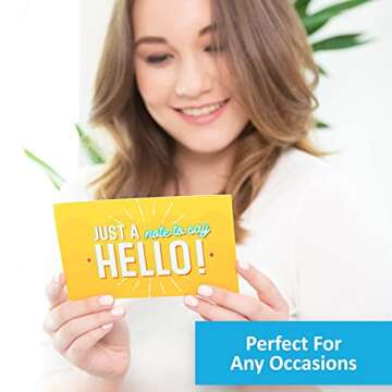 T MARIE 50 Hello Postcards - Bulk Assorted Greetings for Kids, Friends, Students, Teachers, and More - A Note to say Miss You, Thinking of You, Thank You, Happy Birthday, Summer Camp Greetings