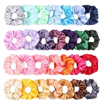 WATINC 28Pcs Silk Satin Hair Scrunchies Set for Women, Strong Elastic Hair Bobbles for Ponytail Hold...