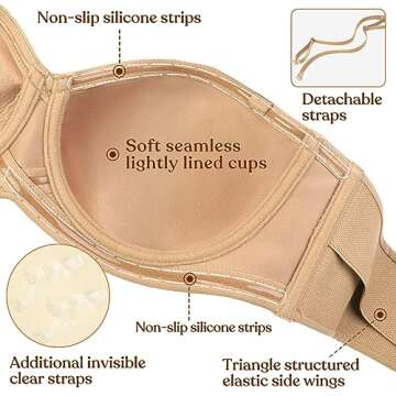 HSIA Strapless Bras for Women, Plus Size Bra with Underwire Lightly Lined Convertible Bandeau Bra for Big Large Busted