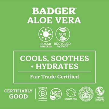 Badger Aloe Vera Gel for Sunburn Relief, Fair Trade & Organic After Sun Care, Pure Cooling Soothing Aloe Vera Gel for Face & Skin, Hypoallergenic & Unscented, 4 fl oz