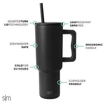 Modern 40 oz Insulated Tumbler with Handle and Straw