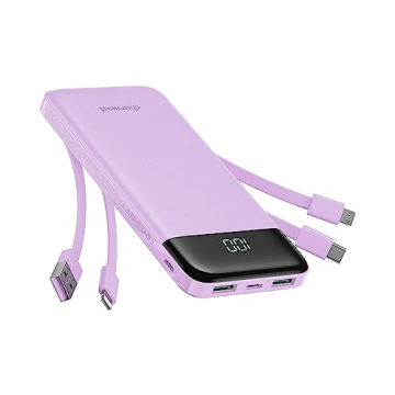 High Capacity Portable Charger with Built-In Cables - 10000mAh Power Bank