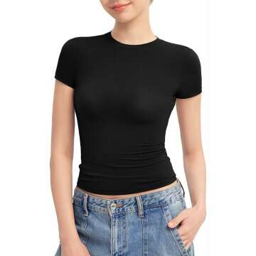 PUMIEY Women's Crew Neck Slim Fit Basic T-Shirt