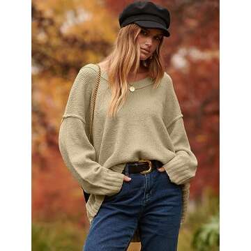 ANRABESS Women's Oversized Casual Loose Slouchy Scoop V Neck Batwing Long Sleeve Knit 2025 Fall Pull...