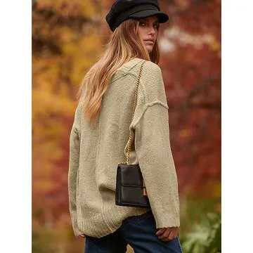 ANRABESS Women's Oversized Casual Loose Slouchy Scoop V Neck Batwing Long Sleeve Knit 2025 Fall Pullover Sweaters Brown Medium