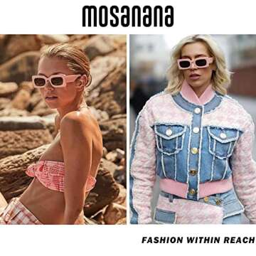 mosanana Trendy Rectangle Sunglasses for Women Men Pink Vintage Retro Fashion Cool 90s Cute Rectangu...