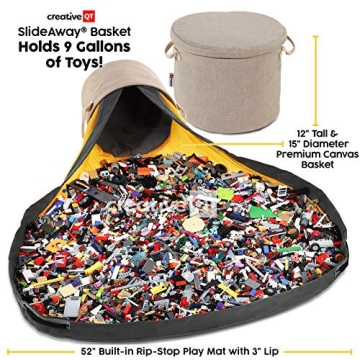 Creative QT SlideAway Toy Storage Organizer & Play Mat for Kids - Organizer Storage Bin - Kids Toy Box for Boys & Girls - Playroom Bin - Holders for Kid Rooms, Classrooms, Teachers - Beige