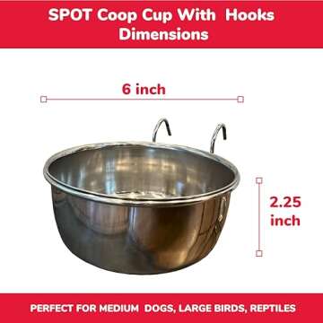 SPOT Coop Cup Wire Hanger - Stainless Steel Hanging Bowl for Pet Crates, Easy Install, Chew-Proof, Removable Water/Kibble Bowl for Medium Dogs, Cats, Large Birds, Reptiles - 3.75 Cups (30 Oz)