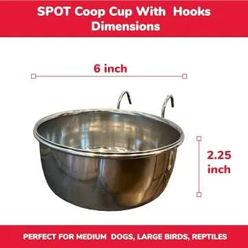 SPOT Coop Cup Wire Hanger - Stainless Steel Hanging Bowl for Pet Crates, Easy Install, Chew-Proof, Removable Water/Kibble Bowl for Medium Dogs, Cats, Large Birds, Reptiles - 3.75 Cups (30 Oz)
