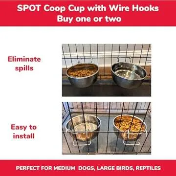 SPOT Coop Cup Wire Hanger - Stainless Steel Hanging Bowl for Pet Crates, Easy Install, Chew-Proof, Removable Water/Kibble Bowl for Medium Dogs, Cats, Large Birds, Reptiles - 3.75 Cups (30 Oz)