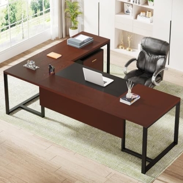 Tribesigns 70 Inches Executive L Shaped Desk - Durable & Stylish with Storage Cabinet