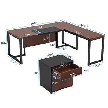 Tribesigns Executive L-Shaped Desk with File Cabinet