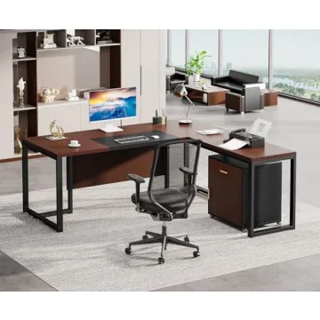 Tribesigns Executive L-Shaped Desk with File Cabinet