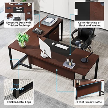 Tribesigns Executive L-Shaped Desk with File Cabinet