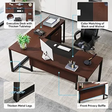 Tribesigns Executive L-Shaped Desk with File Cabinet