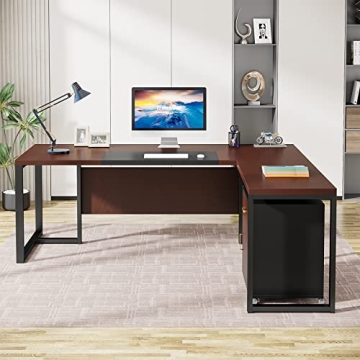 Tribesigns Executive L-Shaped Desk with File Cabinet