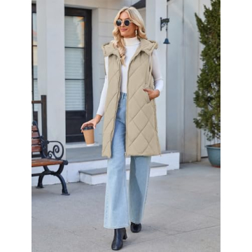 MEROKEETY Womens Khaki Zipper Puffer Vest Lightweight Jacket