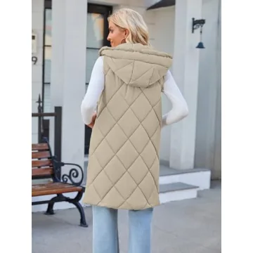 MEROKEETY Womens Khaki Zipper Puffer Vest Lightweight Jacket