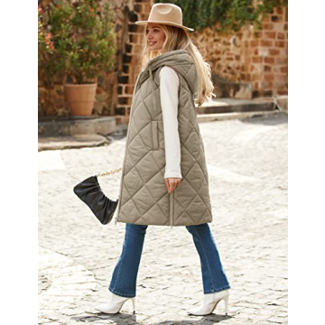 MEROKEETY Womens Khaki Zipper Puffer Vest Lightweight Jacket