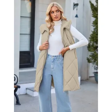 MEROKEETY Womens Khaki Zipper Puffer Vest Lightweight Jacket