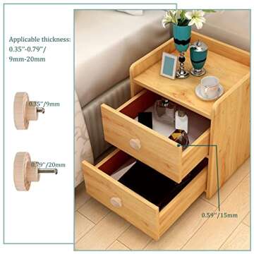 RDEXP Home Accessory 50x25mm Wooden Hardware Round Pull Knobs for Cabinet Drawer Cupboard Cabinet Door Set of 10