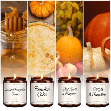 Pumpkin Candle Set | 4 Pack Scented Candles for Home - Candle Gifts for Women Men, Soy Candles | Jar...