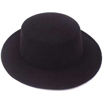 Classic Unisex Wool Blend Fedora Hat Brim Flat Church Cap Wide Brim Classic Pork Pie Hat Perfect for Wedding Party Talent Show Performance Best Xmas Gift for Boys Girls Women Men Black