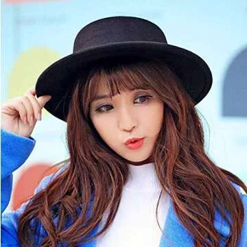 Classic Unisex Wool Blend Fedora Hat Brim Flat Church Cap Wide Brim Classic Pork Pie Hat Perfect for Wedding Party Talent Show Performance Best Xmas Gift for Boys Girls Women Men Black